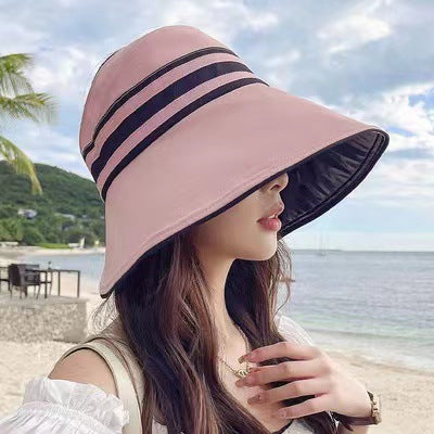 Wholesale Female Vinyl Striped Fisherman's Hat Foldable Summer Sunshade Hat